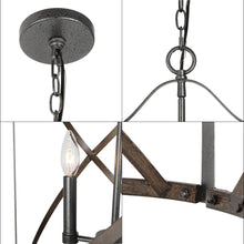 Houmi 3-Light 13" Farmhouse Chandelier, Faux Wood, Metal Cylinder