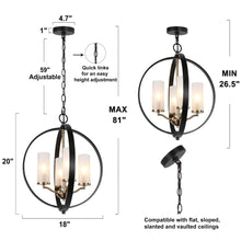 Gtuoee 4-Light 18" Modern Black Chandelier, Metal Frame Globe