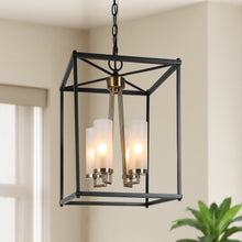 Gtuoee 4-Light 12" Modern Black Chandelier, Metal Frame Square