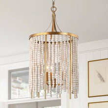 Antanilonid 3-Light 12.5" Coastal Gold Chandelier, Wood Beads