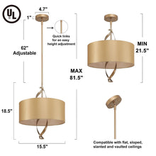 Bucusvib 3-Light 16" Modern Gold Chandelier, Fabric Drum