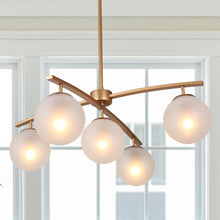 Vegauder 5-Light 26" Modern Gold Chandelier, Frosted Globe Glass