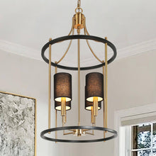 Calyptra 4-Light 14"Modern Black&Gold Chandelier, Cylinder, Fabric