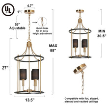 Calyptra 4-Light 14"Modern Black&Gold Chandelier, Cylinder, Fabric