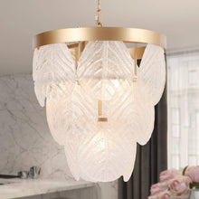 Curitis 4-Light 15" Modern Gold Chandelier, Leaf-Shape Glass