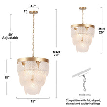 Curitis 4-Light 15" Modern Gold Chandelier, Leaf-Shape Glass