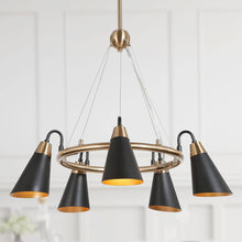 Anthurium 5-Light 23.5" Modern Black&Gold Chandelier, Wagon Wheel