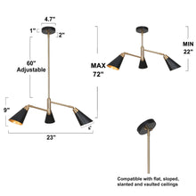 Anthurium 3-Light 23" Modern Black and Gold Cone Chandelier