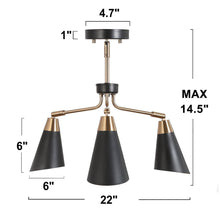 Anthurium 3-Light 22" Modern Black Chandelier,