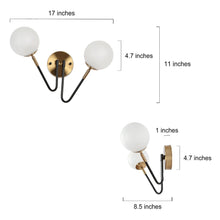 Betonicifolia 2-Light Black & Gold Wall Sconces with Globe Glass