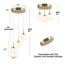 Betonicifolia 3-Light 14"Modern Brass LED Chandelier,Frosted Glass