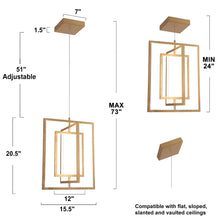 Lithops 3-Light 15.5" Minimalist Gold LED Chandelier, Square