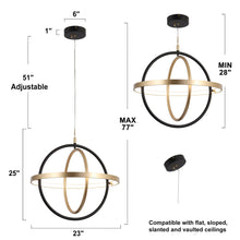 Syzygy 1-Light Modern Black&Gold LED Chandelier, Orbital Pendant