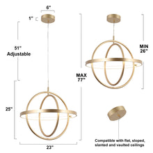 Syzygy 1-Light 23" Modern Gold LED Chandelier, Orbital Pendant