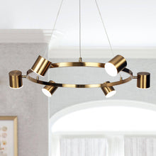 Selaginella 6-Light 29" Modern Brass LED Chandelier, Wagon Wheel