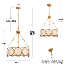 Welntscpia 3-Light 16.5"Modern Frosted Glass Gold Chandelier, Drum