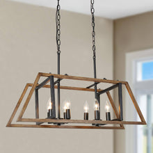 Cypripedium 8-Light 30-in Black&Wood Farmhouse Rectangle Kitchen Island Light