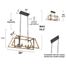 Cypripedium 8-Light 30-in Black&Wood Farmhouse Rectangle Kitchen Island Light