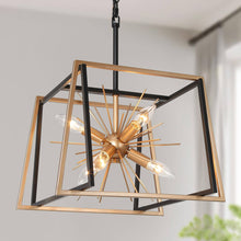 Sundews 6-Light 15" Modern Black&Gold Chandelier, Frame Square