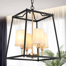 Dammonbert 4-Light 14" Modern Black Chandelier, Hollo Frame Square