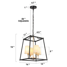 Dammonbert 4-Light 14" Modern Black Chandelier, Hollo Frame Square