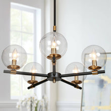 Amaryllis 5-Light 22" Modern Globe Glass Black Chandelier, Radial