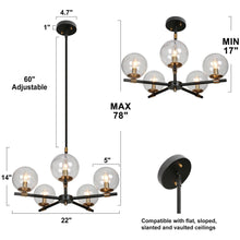 Amaryllis 5-Light 22" Modern Globe Glass Black Chandelier, Radial