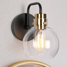 Luffa 1-Light Modern Black & Gold Wall Globe Clear Glass Sconces