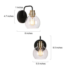 Luffa 1-Light Modern Black & Gold Wall Globe Clear Glass Sconces