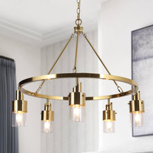 Iphigenia 5-Light 26"Modern Brass Cylinder Chandelier, Wagon Wheel