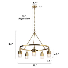 Iphigenia 5-Light 26"Modern Brass Cylinder Chandelier, Wagon Wheel