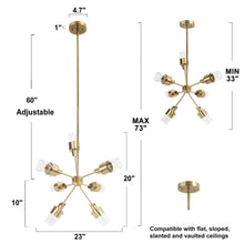 Iphigenia 7-Light 23" Modern Brass Chandelier, Sputnik Cylinder