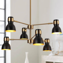 Elinkarce 6-Light 24.5" Modern Black&Gold Chandelier, Sputnik