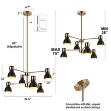 Elinkarce 6-Light 24.5" Modern Black&Gold Chandelier, Sputnik