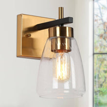 Rhododendron 1-Light Black & Gold Seeded-Glass Bell Wall Sconces