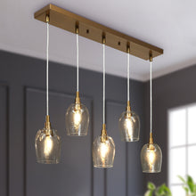 Fupotoss 5-Light 30.5-in Gold Modern Cluster Kitchen Island Light with Textured Glass