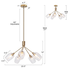 Fupotoss 5-Light 24" Modern Brass Chandelier, Glass Wine-Cup Shade