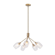 Fupotoss 5-Light 24" Modern Brass Chandelier, Glass Wine-Cup Shade