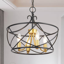 Bpricotine 4-Light 16" Modern Black Chandelier, Hollow Frame Drum