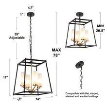 Estrellad 4-Light 14" Modern Black Chandelier, Hollow frame Square