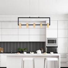 Eucarpius 5-Light 27.5-in Black&Gold Modern Rectangle LED Kitchen Island Light