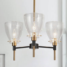 Aviannaiser 3-Light 16" Modern Black and Gold Chandelier, Radial