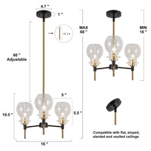 Aiglitis 3-Light 16" Modern Black and Gold Chandelier, Radial