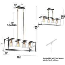 Klaudianus 4-Light 33.5-in Black&Brass Modern Rectangle Kitchen Island Light