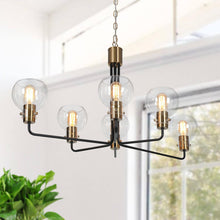 Luffa 6-Light 35" Modern Black and Gold Chandelier, Radial