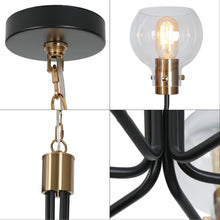 Luffa 6-Light 35" Modern Black and Gold Chandelier, Radial