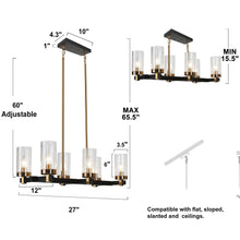 Sean 6-Light 27-in Black&Gold Modern Linear Kitchen Island Light with Seeded Glass