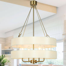 Fossa 4-Light 17" Modern Fabric Gold Chandelier, Double-Circle