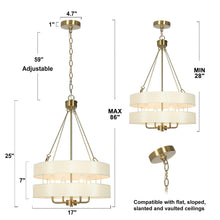 Fossa 4-Light 17" Modern Fabric Gold Chandelier, Double-Circle