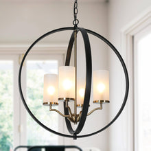 Gtuoee 4-Light 23" Modern Black Chandelier, Metal Frame Globe